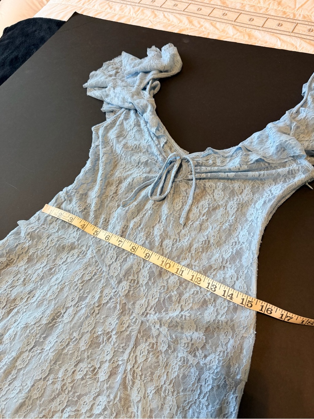 Kimchi Blue Chiara Sheer Lace Midi Dress, baby blue, size L - Picture 6 of 11